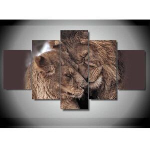 Lion and Lioness 1 - Animal 5 Panel Canvas Art Wall Decor