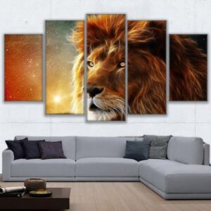 Lion - Animal 5 Panel Canvas Art Wall Decor