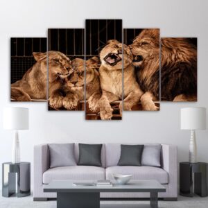 Lions Family 01 - Animal 5 Panel Canvas Art Wall Decor