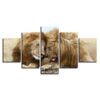 Lions Family - Animal 5 Panel Canvas Art Wall Decor