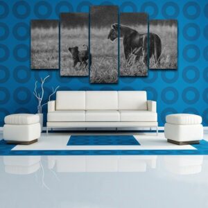 Lions Mother And Son - Animal 5 Panel Canvas Art Wall Decor
