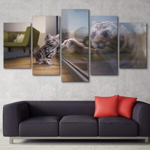 Little Cats And Tiger - Animal 5 Panel Canvas Art Wall Decor