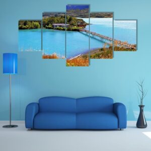 Little Island In The Lake Pehoe - Nature 5 Panel Canvas Art Wall Decor