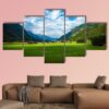 Little Village In Mountains In Austria - Nature 5 Panel Canvas Art Wall Decor