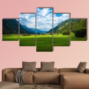 Little Village In Mountains In Austria - Nature 5 Panel Canvas Art Wall Decor