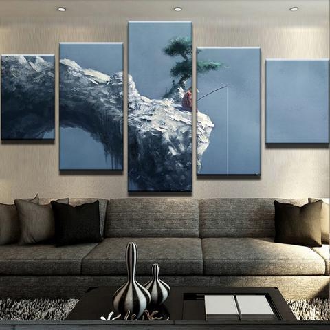 Live To Fish - Fishing 5 Panel Canvas Art Wall Decor Live To Fish - Fishing 5 Panel Canvas Art Wall Decor