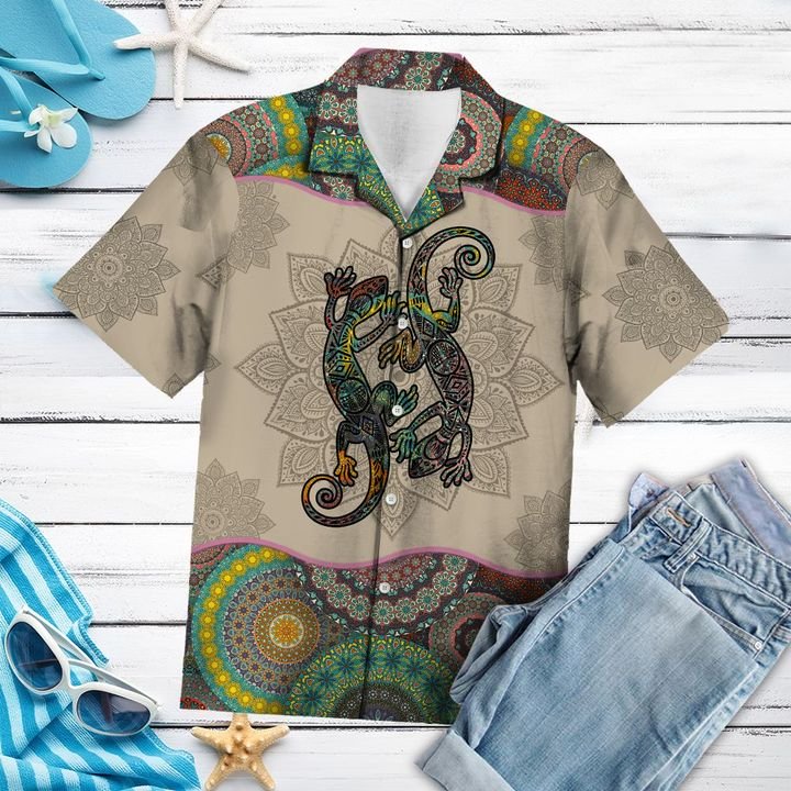 Lizards Mandala Hawaiian Shirt Summer Button Up Lizards Mandala Hawaiian Shirt Summer Button Up