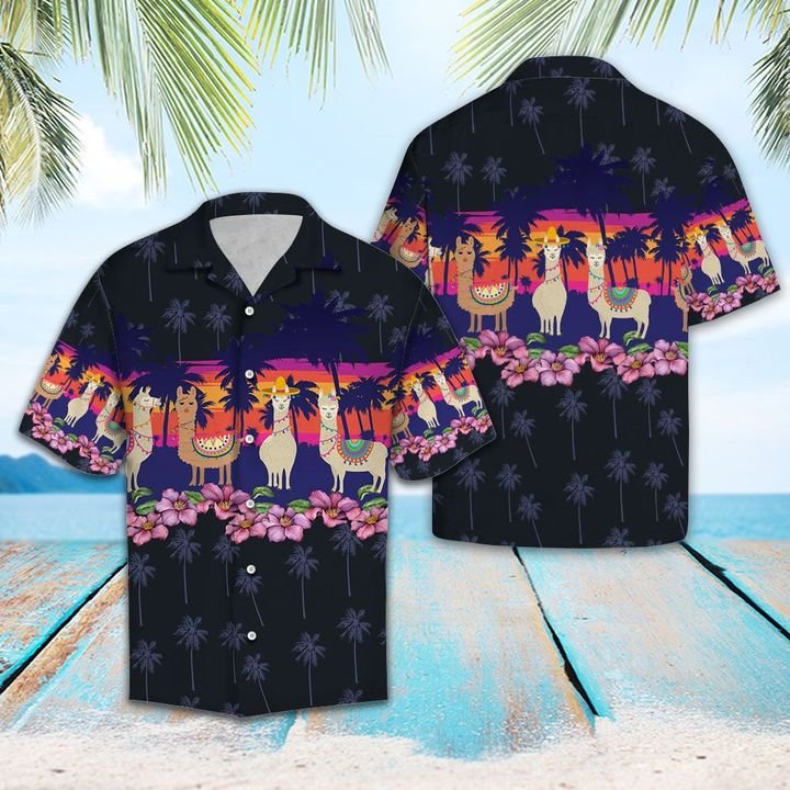 Llama Border Chest Hawaiian Shirt Summer Button Up Llama Border Chest Hawaiian Shirt Summer Button Up