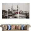 London City Parliament Building And Red Bus Lambeth Bridge - Nature 5 Panel Canvas Art Wall Decor