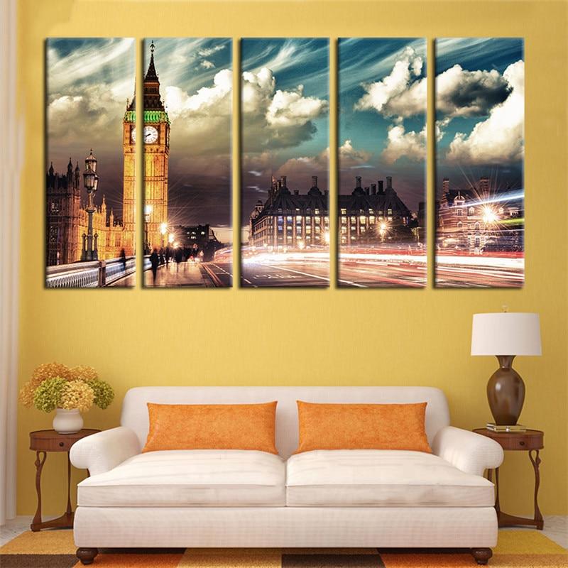 London City Skyline Big Ben - Nature 5 Panel Canvas Art Wall Decor London City Skyline Big Ben - Nature 5 Panel Canvas Art Wall Decor