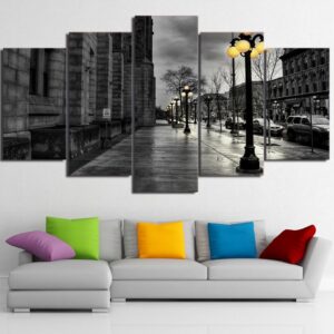 London City Streetscape - Nature 5 Panel Canvas Art Wall Decor