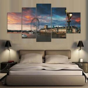London Eye Millennium Ferris Wheel - Nature 5 Panel Canvas Art Wall Decor