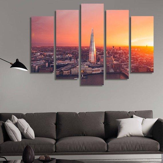 London Skyline At Sunset 03 - Nature 5 Panel Canvas Art Wall Decor London Skyline At Sunset 03 - Nature 5 Panel Canvas Art Wall Decor