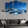 London Skyline Panorama At Night In Blue - Nature 5 Panel Canvas Art Wall Decor
