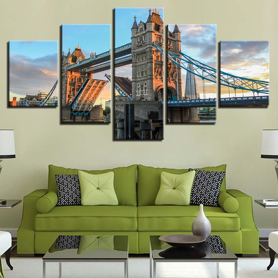 LondonS Tower Bridge 2 - Nature 5 Panel Canvas Art Wall Decor LondonS Tower Bridge 2 - Nature 5 Panel Canvas Art Wall Decor