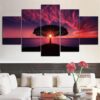 Lone Tree On Bluff At Sunset - Nature 5 Panel Canvas Art Wall Decor