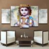 Lord Bala Krishna - Religion 5 Panel Canvas Art Wall Decor