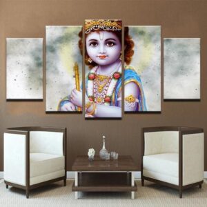 Lord Bala Krishna - Religion 5 Panel Canvas Art Wall Decor