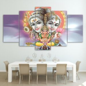 Lord Shiva Parvati Ganesh 1 - Religion 5 Panel Canvas Art Wall Decor
