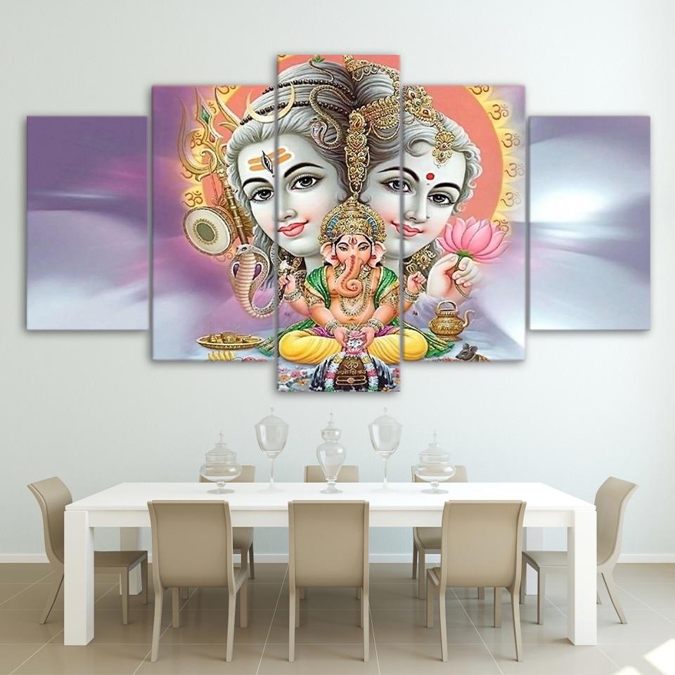 Lord Shiva Parvati Ganesh 1 - Religion 5 Panel Canvas Art Wall Decor Lord Shiva Parvati Ganesh 1 - Religion 5 Panel Canvas Art Wall Decor
