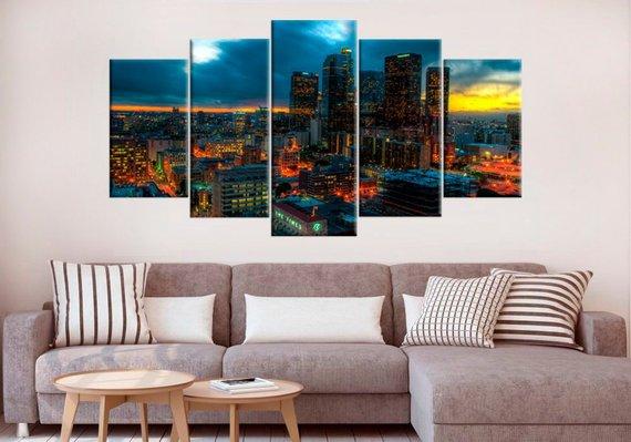 Los Angeles California Large - Nature 5 Panel Canvas Art Wall Decor Los Angeles California Large - Nature 5 Panel Canvas Art Wall Decor