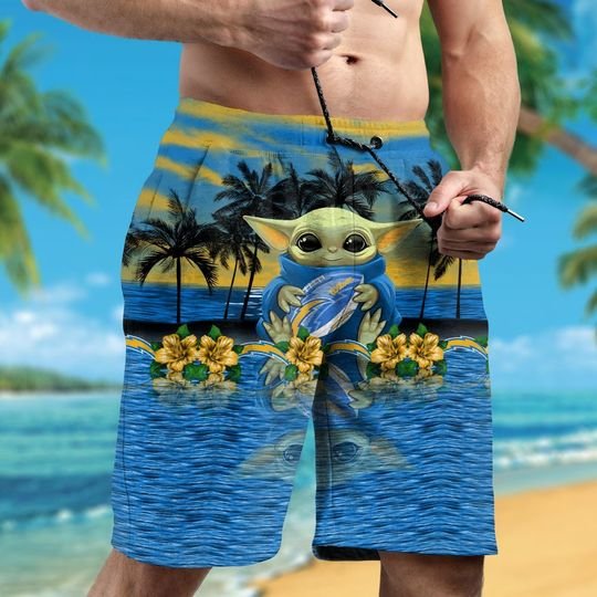 Los Angeles Chargers And Baby Yoda Hawaiian Shirt Short Los Angeles Chargers And Baby Yoda Hawaiian Shirt Short