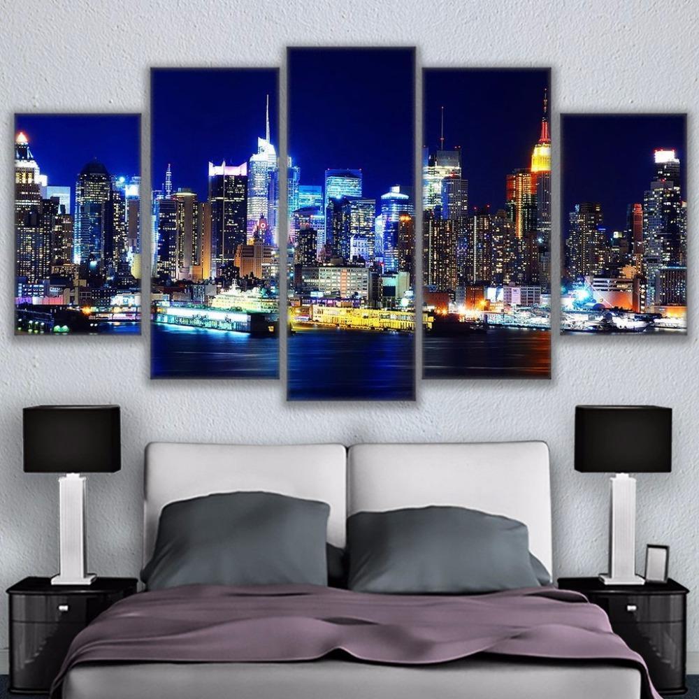 Los Angeles City Nightscape - Nature 5 Panel Canvas Art Wall Decor Los Angeles City Nightscape - Nature 5 Panel Canvas Art Wall Decor