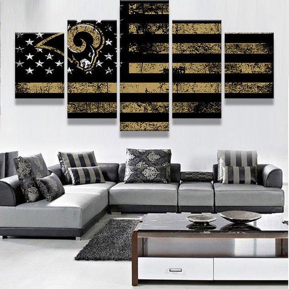 Los Angeles Rams Football Flag - Abstract 5 Panel Canvas Art Wall Decor Los Angeles Rams Football Flag - Abstract 5 Panel Canvas Art Wall Decor