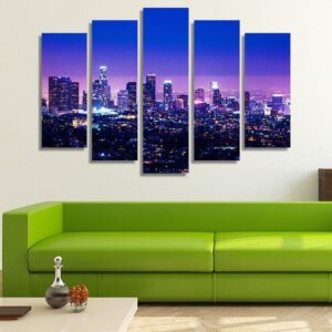Los Angeles Skyline 02 - Nature 5 Panel Canvas Art Wall Decor
