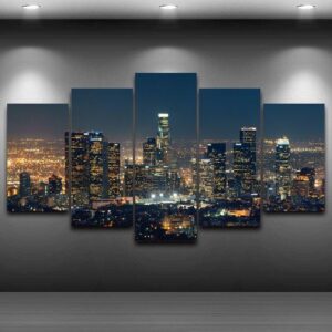 Los Angles City Nigh 02 - Nature 5 Panel Canvas Art Wall Decor