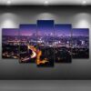 Los Angles City Night - Nature 5 Panel Canvas Art Wall Decor