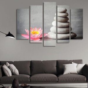 Lotus Beside The Rocks - Abstract 5 Panel Canvas Art Wall Decor