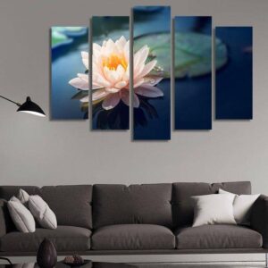 Lotus On The Water - Nature 5 Panel Canvas Art Wall Decor