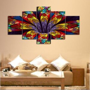 Lotus Stained Glass - Abstract 5 Panel Canvas Art Wall Decor