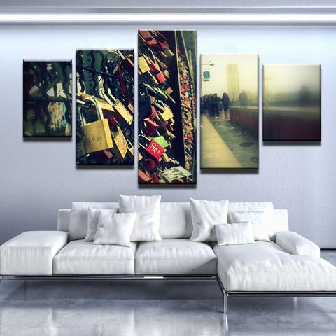 Love Bridge In Cologne - Nature 5 Panel Canvas Art Wall Decor Love Bridge In Cologne - Nature 5 Panel Canvas Art Wall Decor