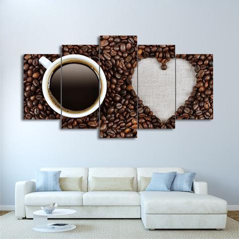 Love Coffee Beans - Nature 5 Panel Canvas Art Wall Decor Love Coffee Beans - Nature 5 Panel Canvas Art Wall Decor
