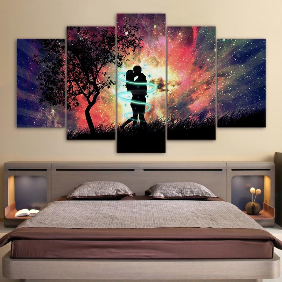 Love Couple kiss in Sunset - Abstract 5 Panel Canvas Art Wall Decor Love Couple kiss in Sunset - Abstract 5 Panel Canvas Art Wall Decor