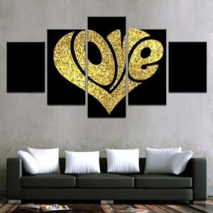 Love Gold - Abstract 5 Panel Canvas Art Wall Decor