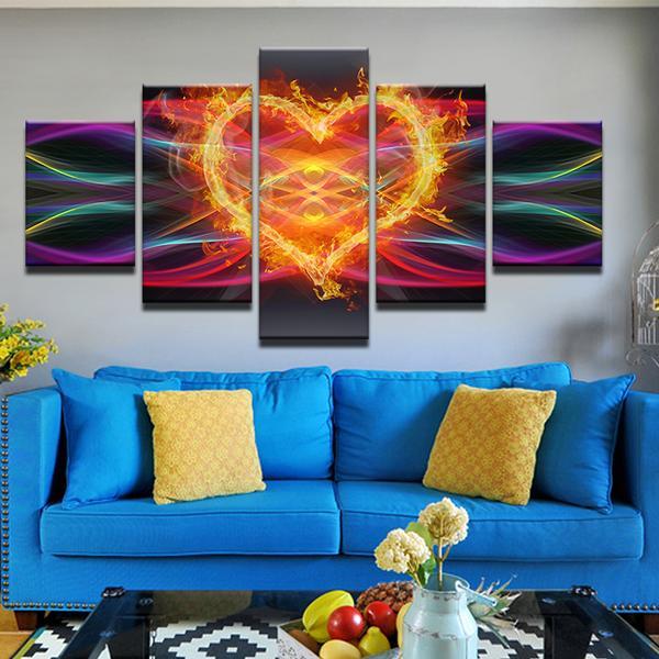 Love Heart Fire Sparks - Abstract 5 Panel Canvas Art Wall Decor Love Heart Fire Sparks - Abstract 5 Panel Canvas Art Wall Decor
