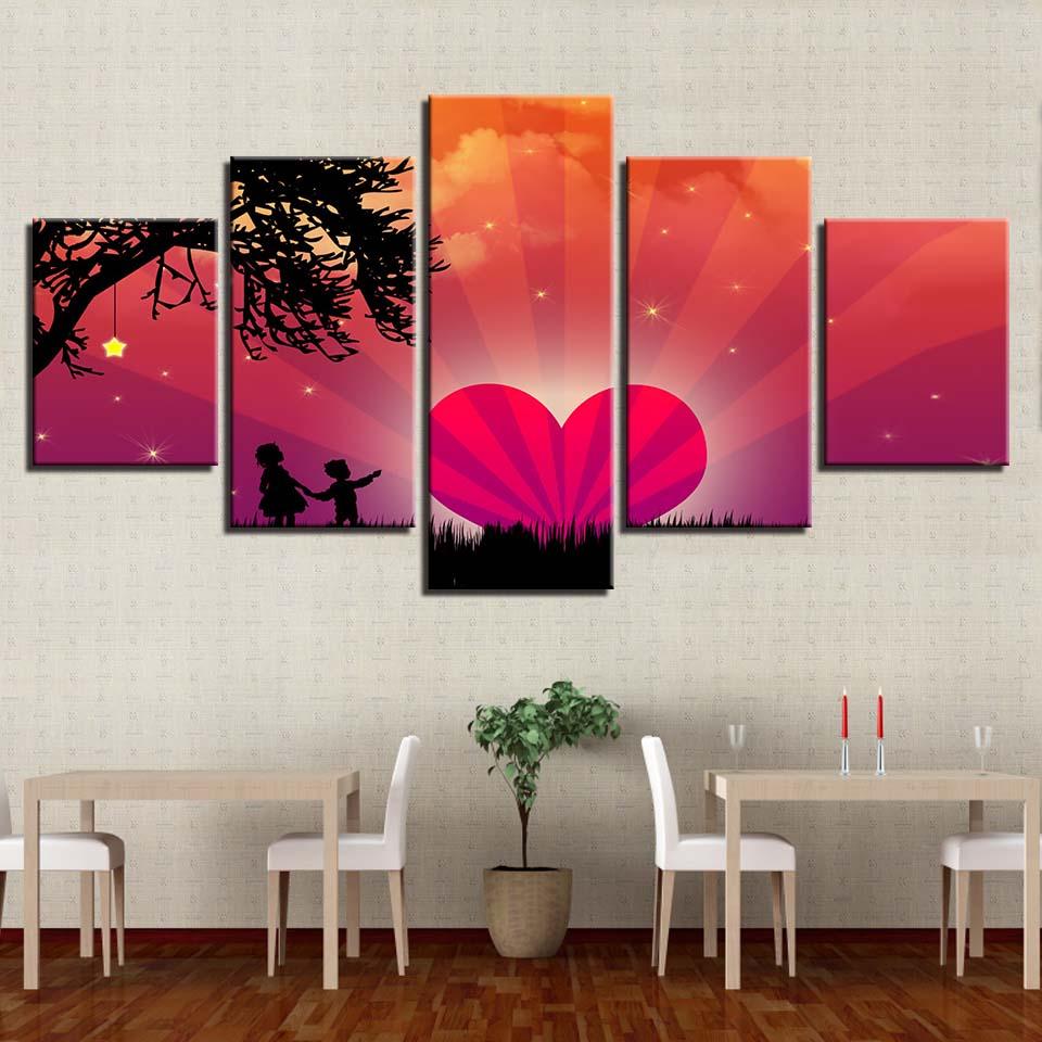 Love Heart Wings 1 - Nature 5 Panel Canvas Art Wall Decor Love Heart Wings 1 - Nature 5 Panel Canvas Art Wall Decor