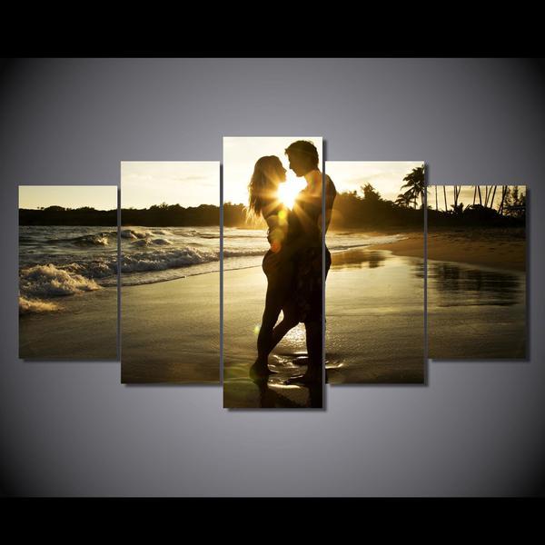 Love On Beach - Abstract 5 Panel Canvas Art Wall Decor Love On Beach - Abstract 5 Panel Canvas Art Wall Decor