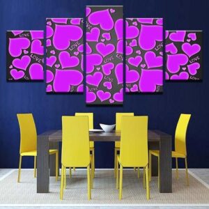 Love Purple Hearts - Abstract 5 Panel Canvas Art Wall Decor