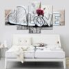 Love Romantic Rose - Abstract 5 Panel Canvas Art Wall Decor
