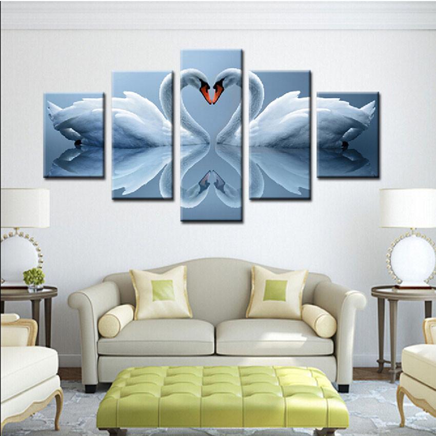 Love Swan - Animal 5 Panel Canvas Art Wall Decor Love Swan - Animal 5 Panel Canvas Art Wall Decor