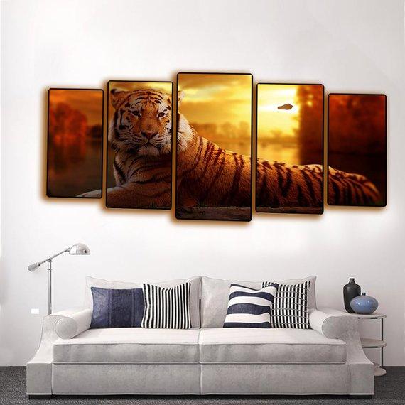 Love Tigers - Animal 5 Panel Canvas Art Wall Decor Love Tigers - Animal 5 Panel Canvas Art Wall Decor