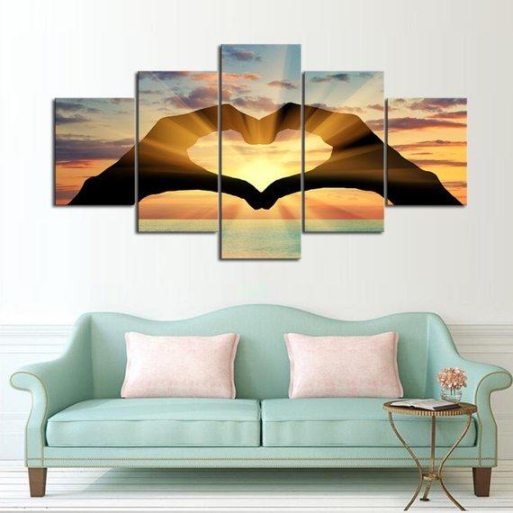 Love You Sunset - Abstract 5 Panel Canvas Art Wall Decor Love You Sunset - Abstract 5 Panel Canvas Art Wall Decor