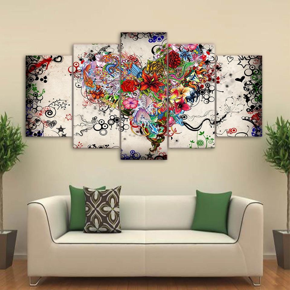 Love floral patterns - Abstract 5 Panel Canvas Art Wall Decor Love floral patterns - Abstract 5 Panel Canvas Art Wall Decor
