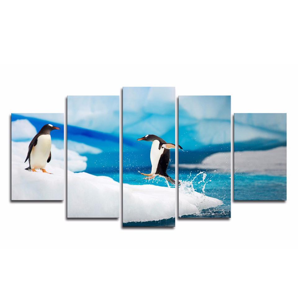 Loveliness Penguins -Animal 5 Panel Canvas Art Wall Decor Loveliness Penguins -Animal 5 Panel Canvas Art Wall Decor