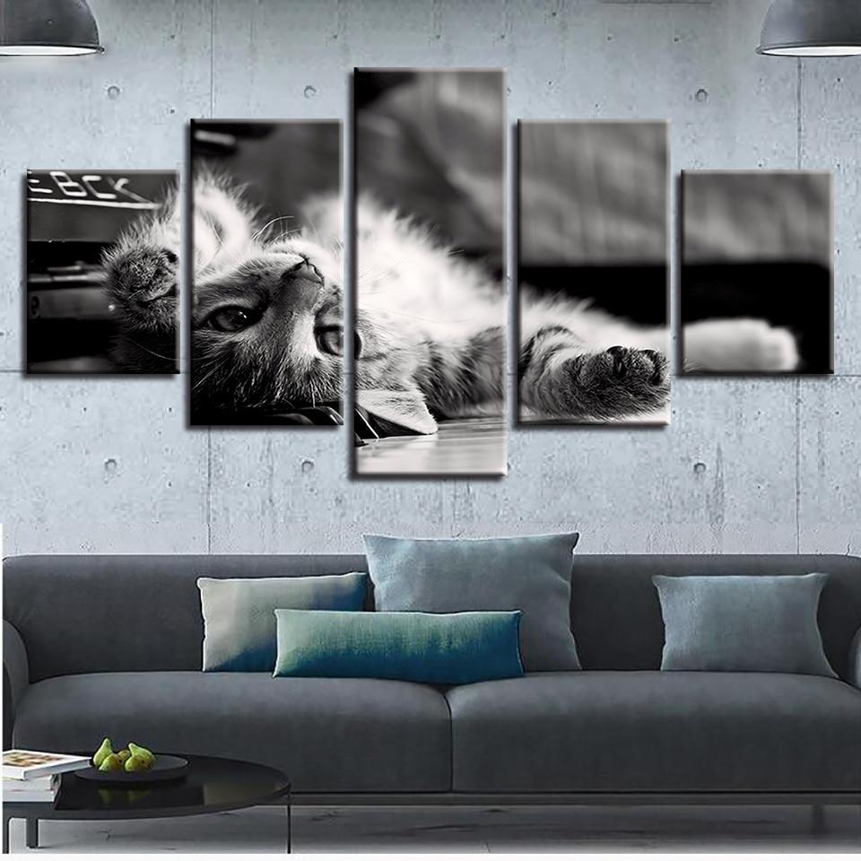 Lovely Cat 01 - Animal 5 Panel Canvas Art Wall Decor Lovely Cat 01 - Animal 5 Panel Canvas Art Wall Decor