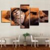 Lovely Cat And Dog Sleeping Together - Animal 5 Panel Canvas Art Wall Decor